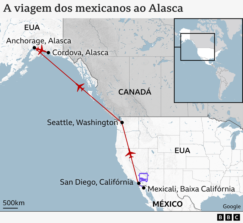 Os mexicanos fazem uma longa viagem para chegarem ao Alasca