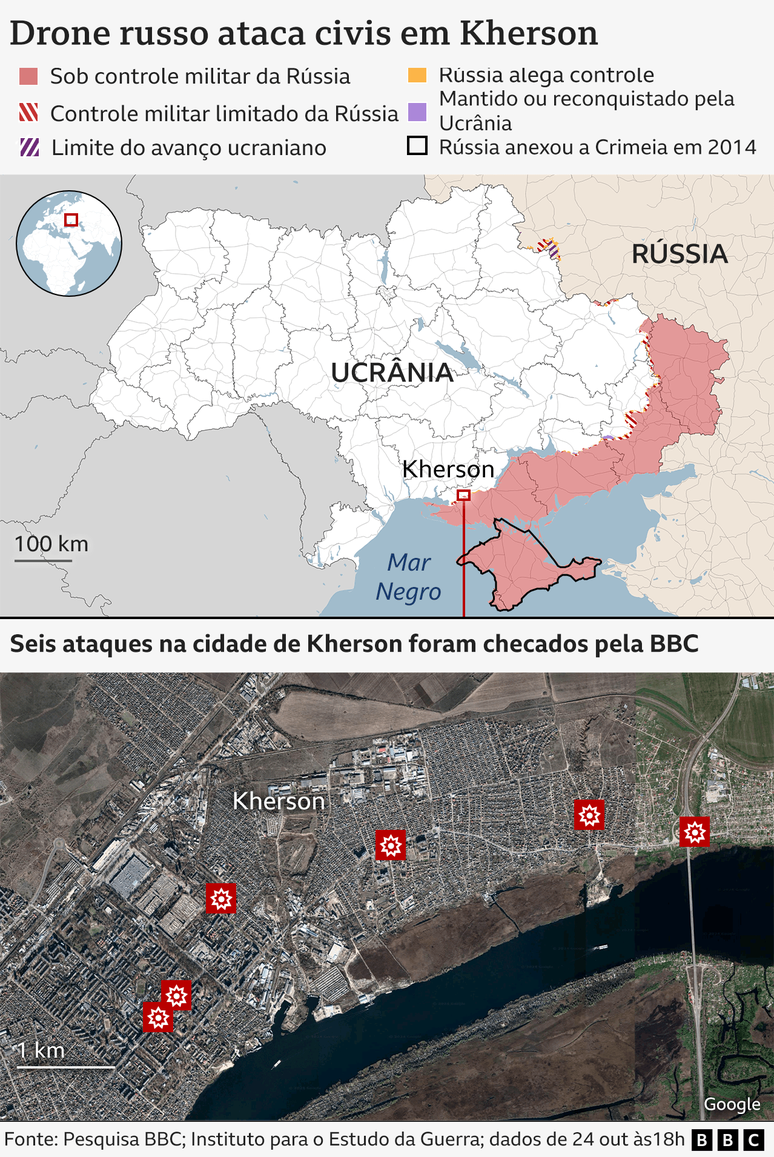 Infográfico mostra mapa da Ucrânia e áreas onde ocorreram os ataques com drones