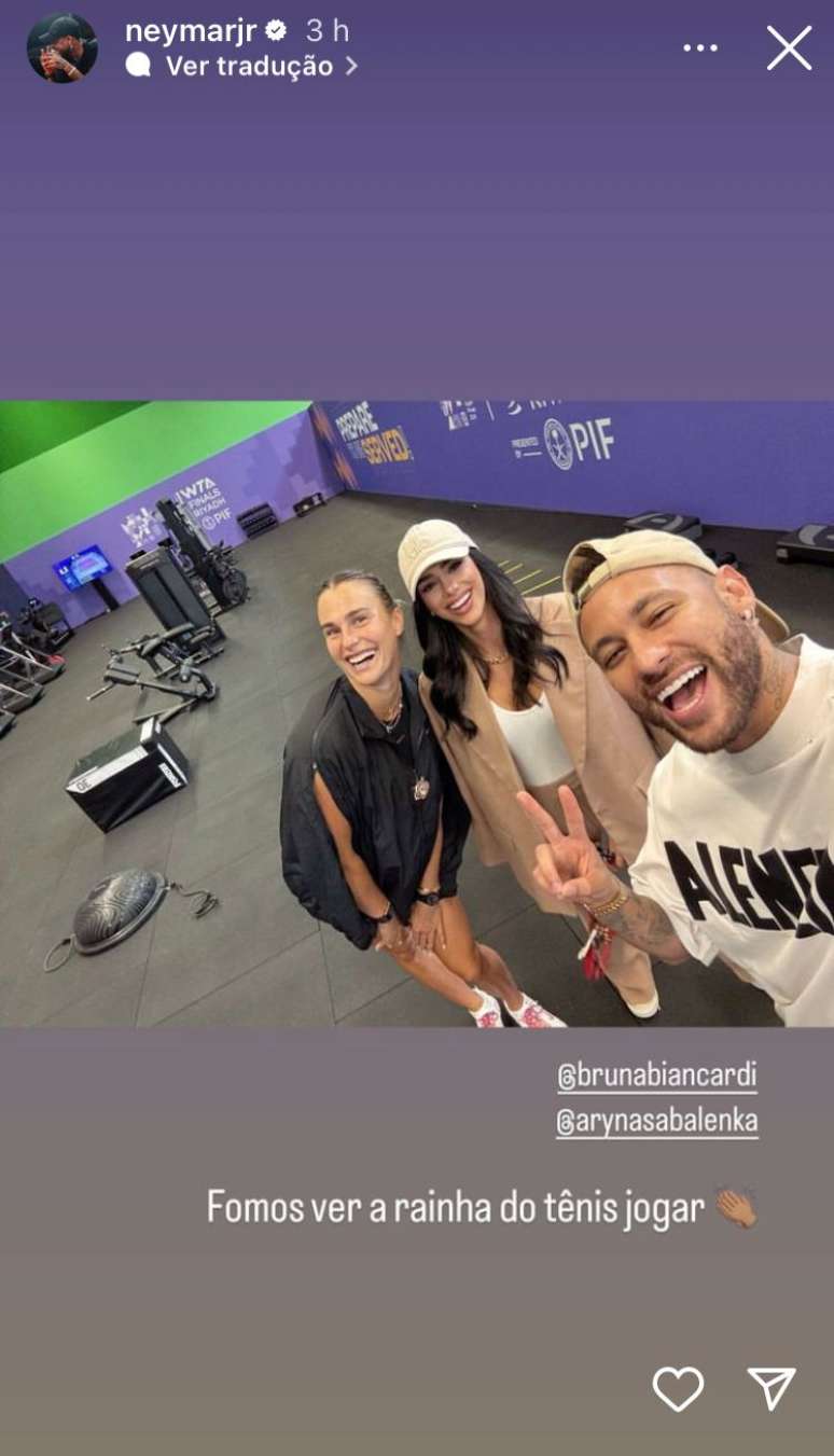 Neymar junto com Bruna Biancardi e Aryna Sabalenka