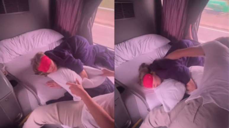 Lu&iacute;sa Sonza dormindo enquanto seu namorado tenta acord&aacute;-la