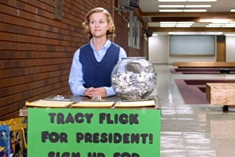 LOS ANGELES - APRIL 23: The movie "Election", directed by Alexander Payne. Seen here, Reese Witherspoon (as Tracy Flick). Initial theatrical release, Friday, April 23, 1999. Image is a screen grab. (Photo by CBS via Getty Images)