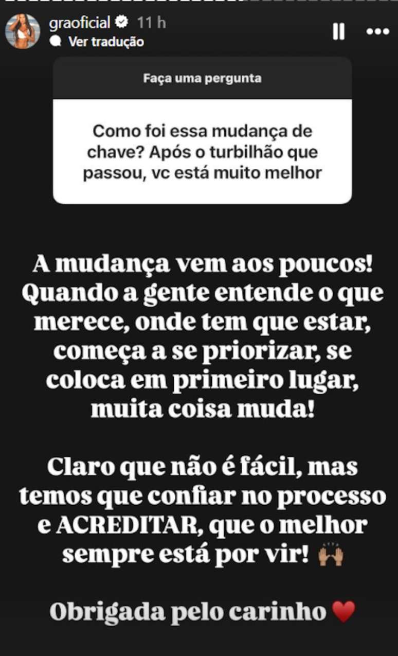 Gracyanne Barbosa fala sobre separação