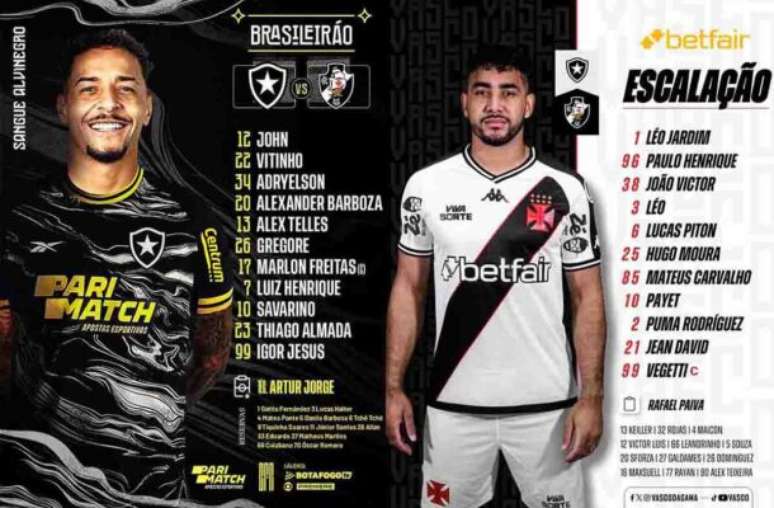 Fotos: Divulgação - Legenda: Botafogo precisa da vitória para se aproximar do título; Vasco ainda sonha com a Libertadores