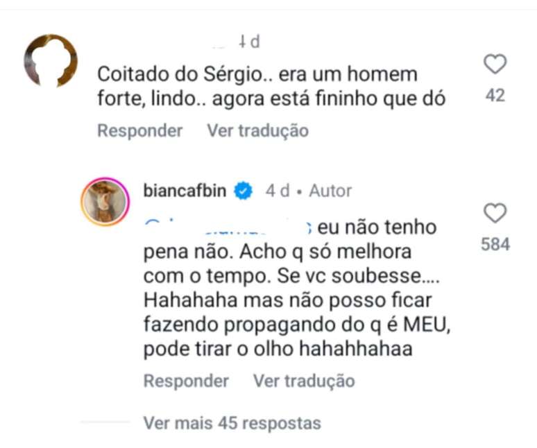 Bianca Bin rebate cr&iacute;ticas sobre apar&ecirc;ncia de S&eacute;rgio Guiz&eacute;