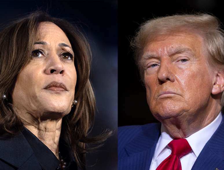 Montagem: Kamala Harris e Donald Trump, candidatos à Presidência dos Estados Unidos.