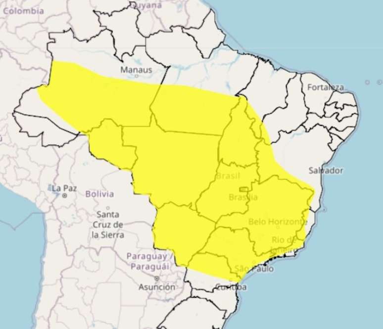 Inmet emite alerta amarelo para chuvas intensas para 15 Estados brasileiros.