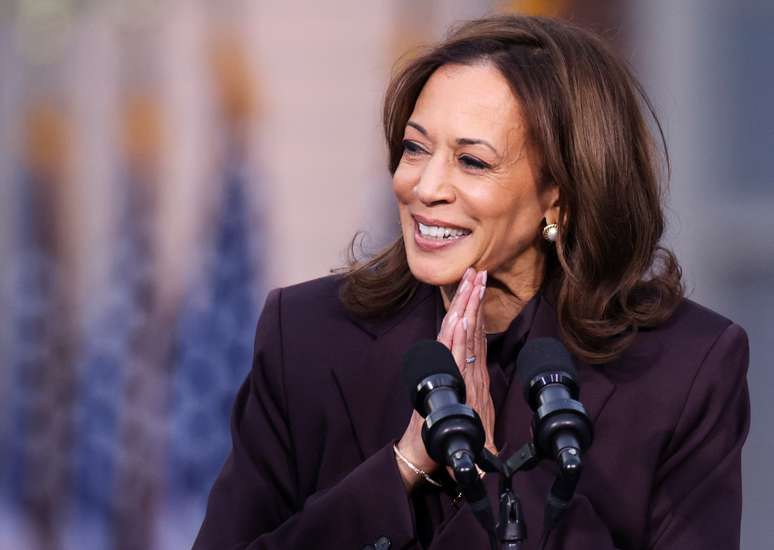 Kamala Harris durante discurso após perder a eleição para Donald Trump (6/11/2024)