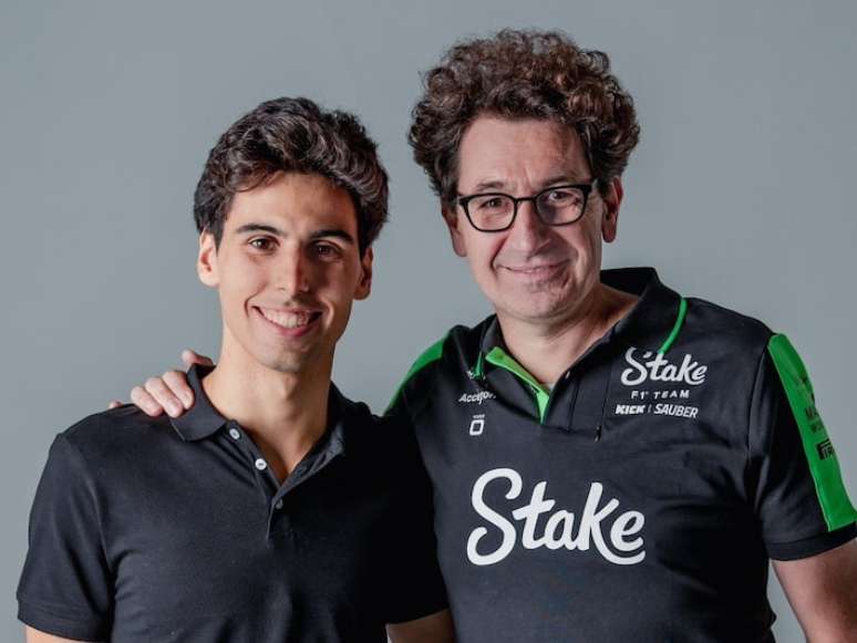 Gabriel Bortoleto e Mattia Binotto, chefe da Sauber