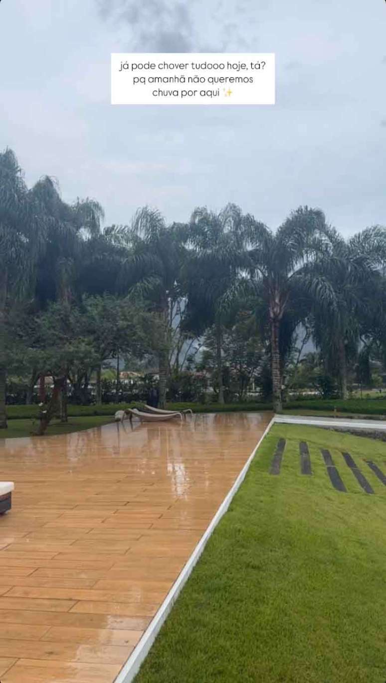 Bruna Biancardi fez uma publicação a fim de “dar um fim” na chuva que cai sobre o Rio de Janeiro –