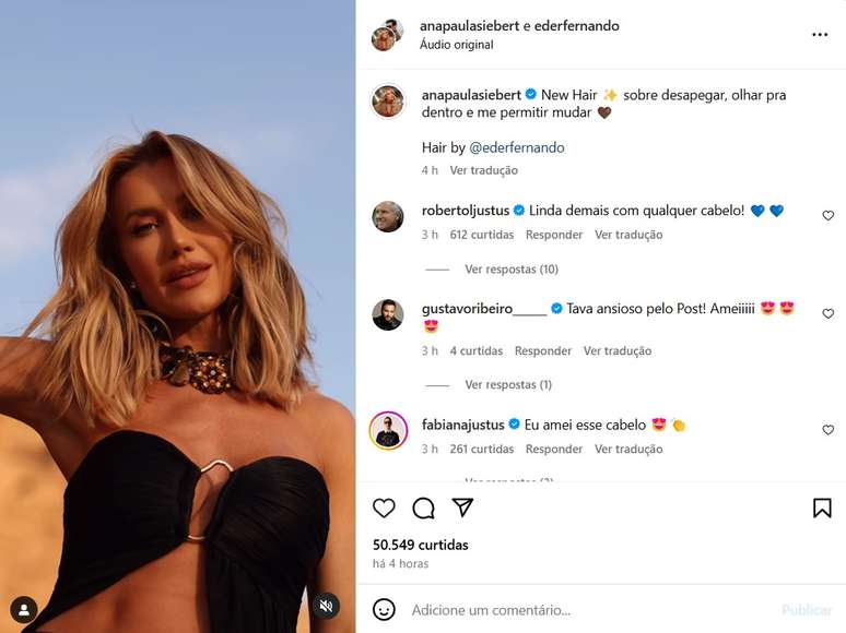 Roberto Justus elogia novo visual de Ana Paula Siebert - Reprodução / Instagram