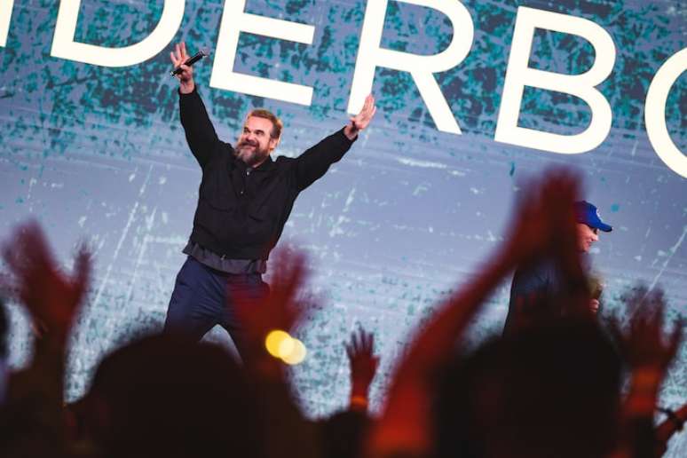 David Harbour parecia um astro do rock ao subir no palco da D23
