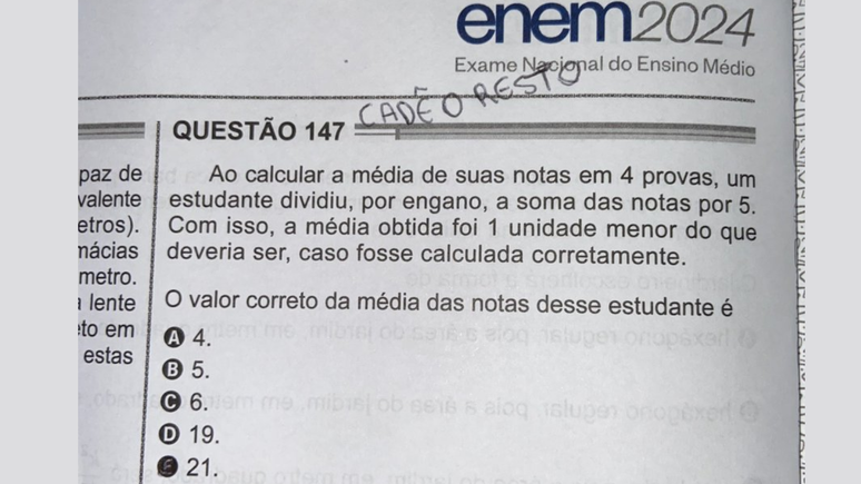 Questão do Enem gerou dúvidas em estudantes