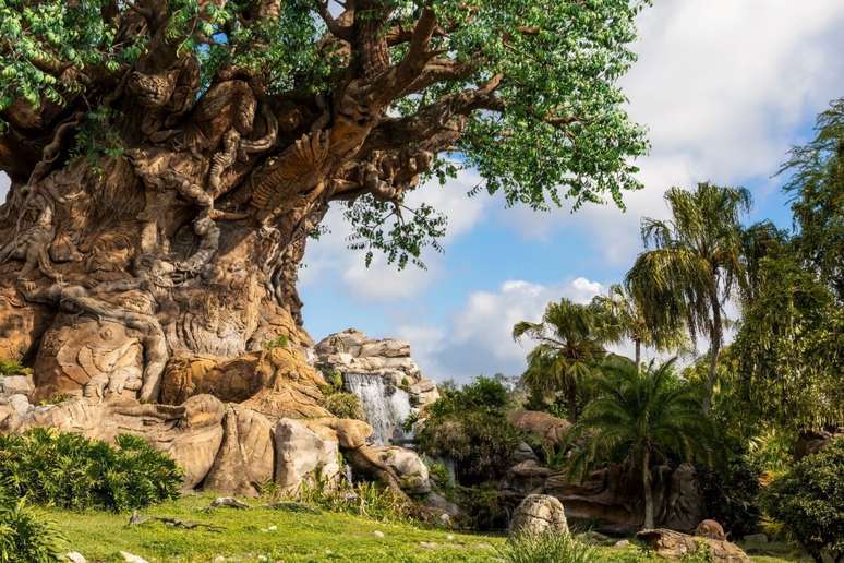 Majestosa e monumental, a Árvore da Vida impressiona com mais de 300 esculturas de animais em seu tronco, simbolizando a rica biodiversidade do planeta