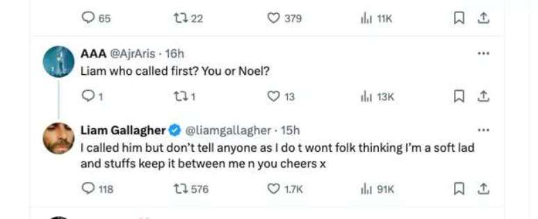 Liam cconfirma que foi o responsável pela reaproximação com o Noel 