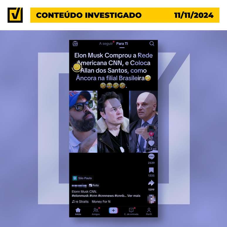 Vídeo afirmando que Musk comprou CNN foi publicado no TikTok