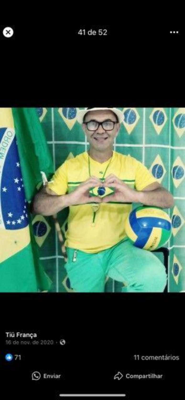 Wanderley Luiz fez várias postagens com bandeiras do Brasil e também críticas ao Supremo e determinados políticos. Ele era filiado ao PL, partido de Bolsonaro