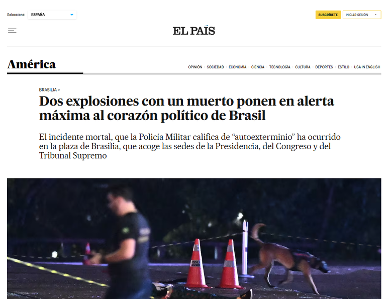 Veja como o El País noticiou as explosões em Brasília