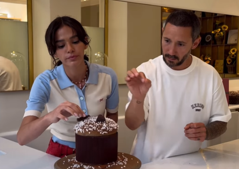 Bruna Marquezine prepara panetone de chocolate com Cedric Grolet 