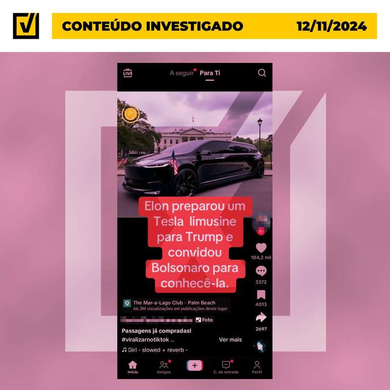 Publicação falsa foi compartilhada no X e no TikTok