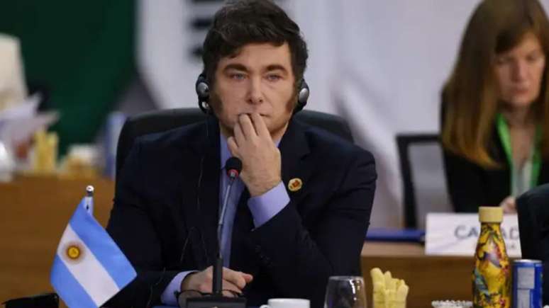 Javier Milei, presidente da Argentina, durante reunião do G20