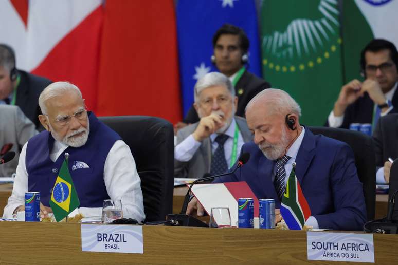 Primeiro-ministro da Índia, Narendra Modi, e o presidente do Brasil, Luiz Inácio Lula da Silva, no G20