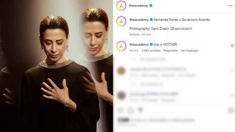 Perfil oficial do Oscar posta foto de Fernanda Torres e brasileiros vibram: ‘Rainha’