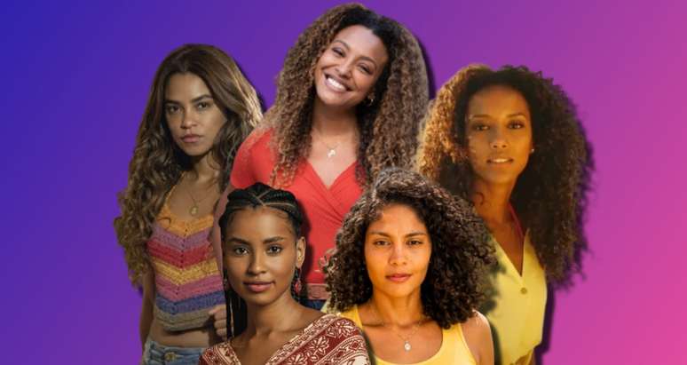 Em sentido hor&aacute;rio: Lucy Alves (Brisa), Sheron Menezzes (Sol), Ta&iacute;s Ara&uacute;jo (Helena), B&aacute;rbara Reis (Aline) e Gabz (Viola): atrizes negras conquistam cada vez mais personagens protagonistas