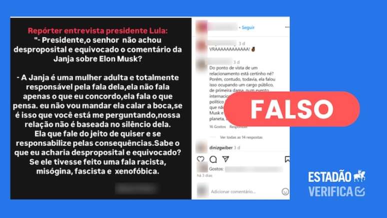 O texto compartilhado é um trecho de uma entrevista fictícia publicada por colunista em site de notícias.