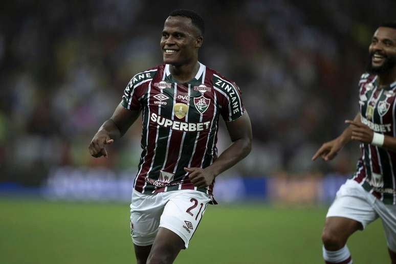 Jhon Arias (Fluminense) comemorando seu gol contra o Grêmio, no dia 11.01.2024 