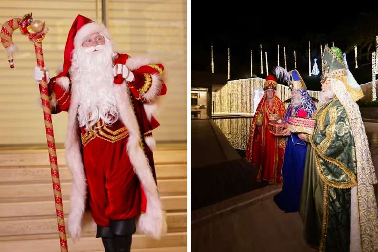 Papai Noel e Três Reis Magos estiveram em inauguração de decoração de Natal