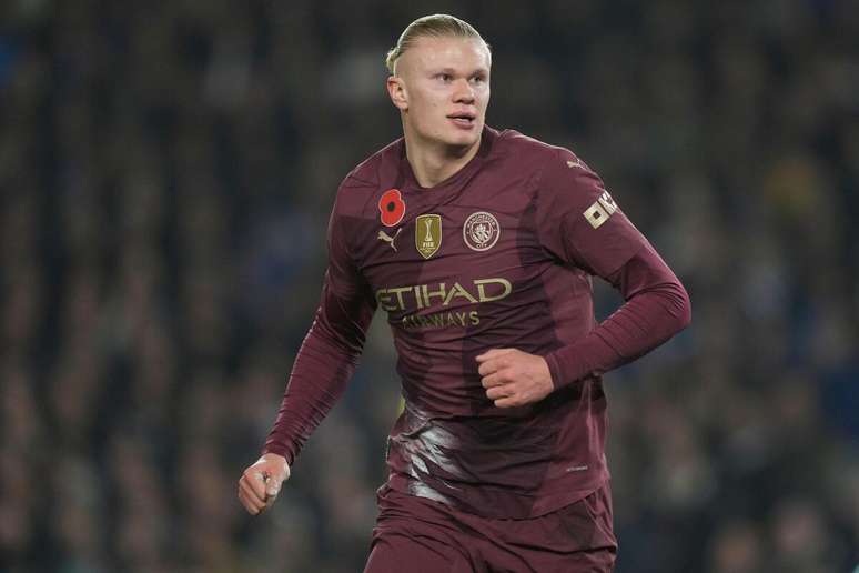 Erling Haaland (Manchester City) comemorando seu gol contra o Brighton, no dia 09.11.2024 