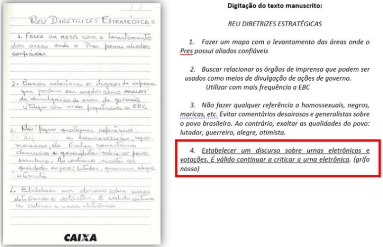 Anotações encontradas em caderno de Augusto Heleno