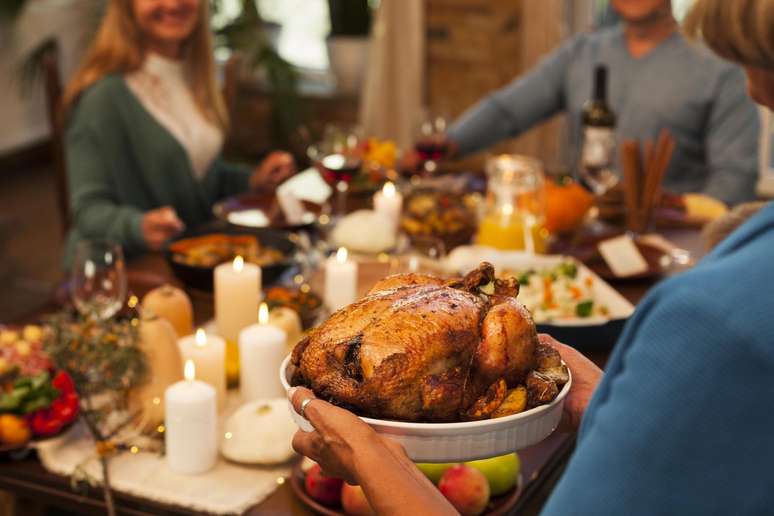 Jantar de Ação de Graças em família nos Estados Unidos.