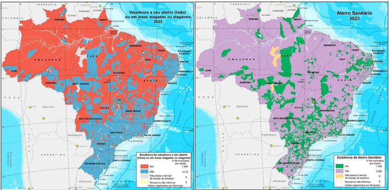 Gráfico divulgado pelo IBGE mostra locais do Brasil que possuem lixões e aterros