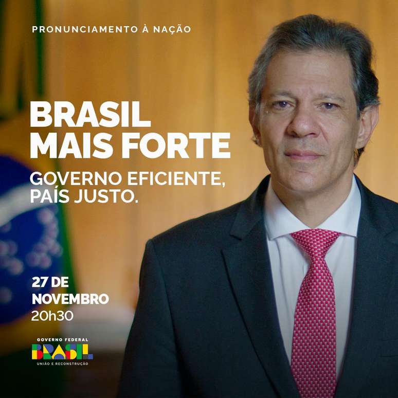 O pronunciamento de Haddad foi divulgado com um banner