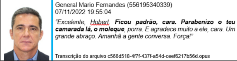 Fernandes solicita que Hobert parabenize um terceiro indivíduo, possivelmente responsável pela elaboração do material gráfico