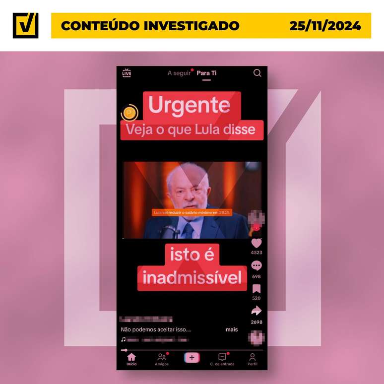 Post com informação falsa foi publicada no TikTok