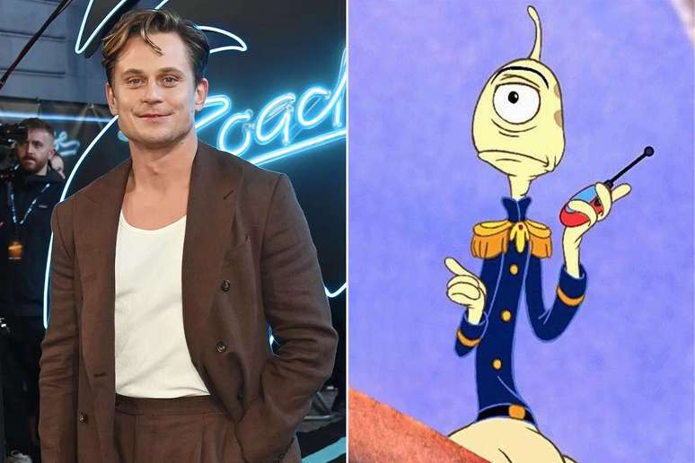 Billy Magnussen attends the "Road House" UK Special Screening at The Curzon Mayfair on March 14, 2024 in London, England ; Pleakley in 'Lilo and Stitch' (2002).