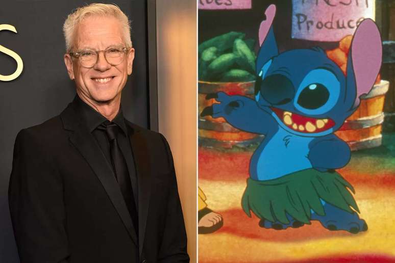 Chris Sanders attends the 2024 Governors Awards at Dolby Theatre on November 17, 2024 in Hollywood, California ; Stitch in 'Lilo and Stitch' (2002).