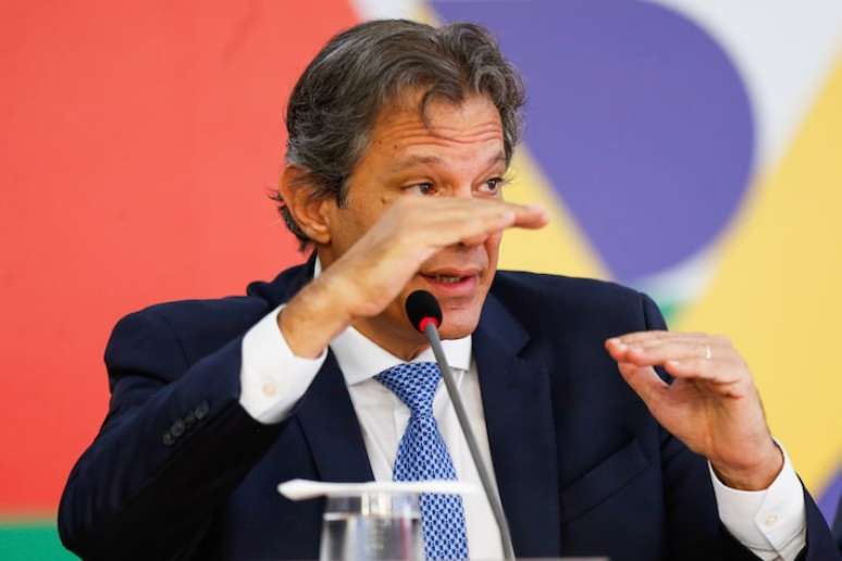 Ministro da Fazenda, Fernando Haddad, durante anúncio no Palácio do Planalto.