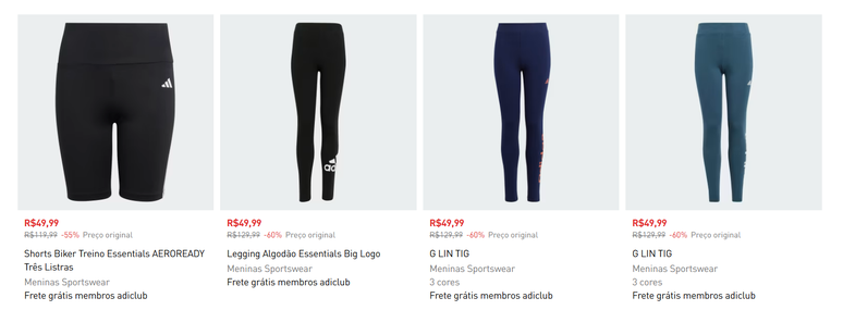 Promoções no site da Adidas.