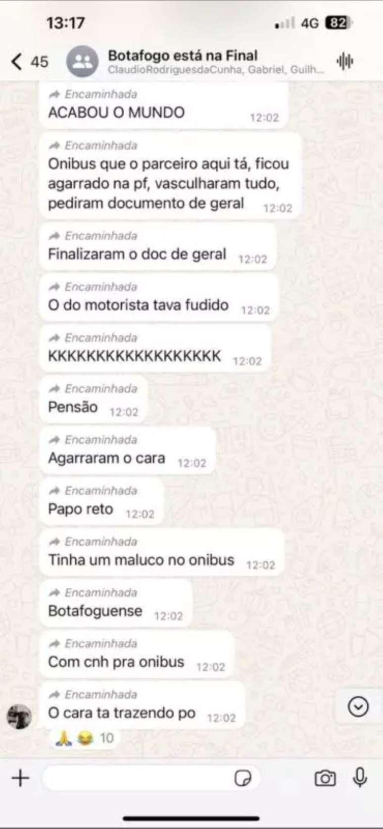 Conversa em grupo de torcedores botafoguenses detalham a situação –