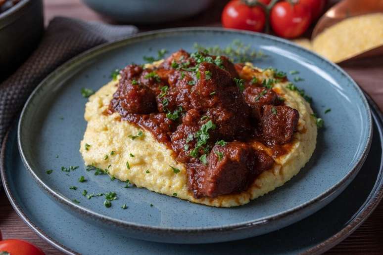 Carne com polenta