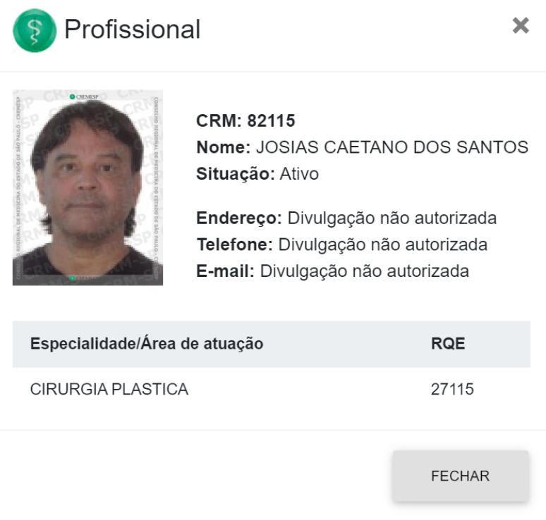 Registro de médico permanece ativo no Conselho Regional de Medicina (CREMESP)