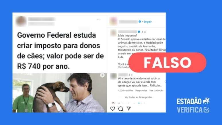 Proposta aprovada no Congresso Nacional cria um cadastro nacional de animais domésticos e não tem entre suas diretrizes a criação de um imposto.