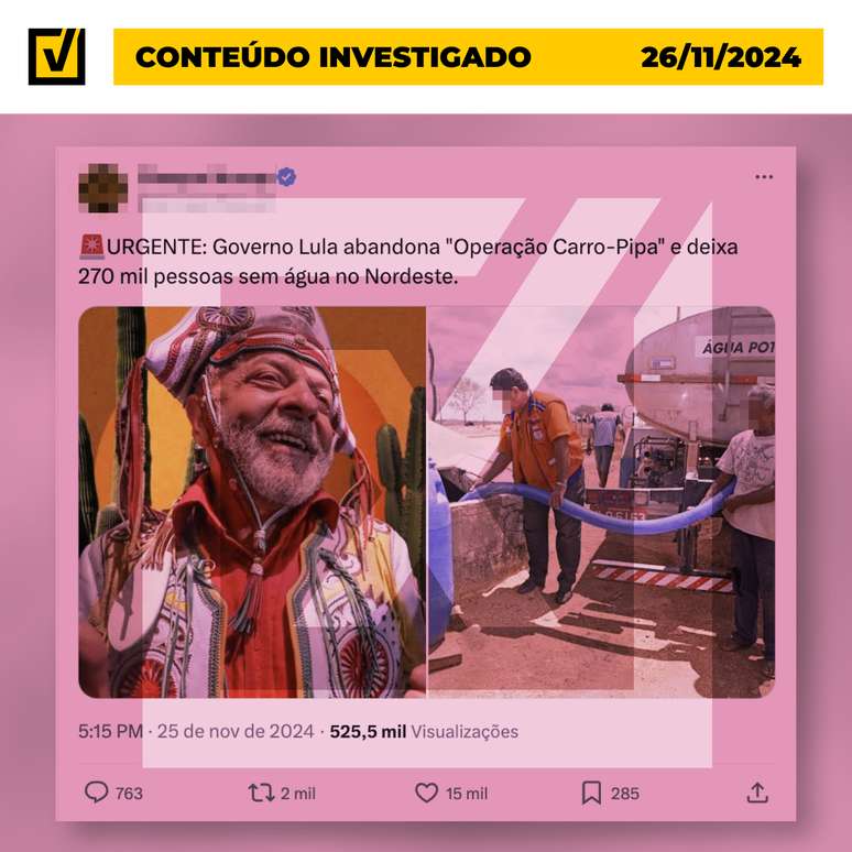 Post enganoso foi publicado no X e alcançou mais de 874,7 mil pessoas