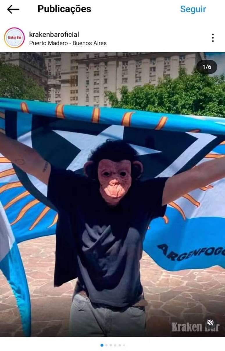 Bar em Buenos Aires, que recebeu torcedores do Botafogo, faz postagem com foto de macaco –