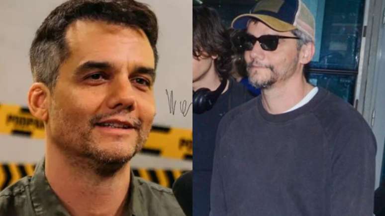 Wagner Moura faz rara aparição com filho mais velho ao desembarcar no Brasil