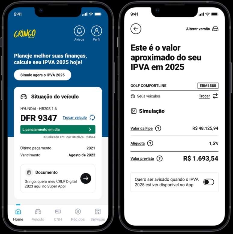 Calculadora de IPVA do Super App Gringo