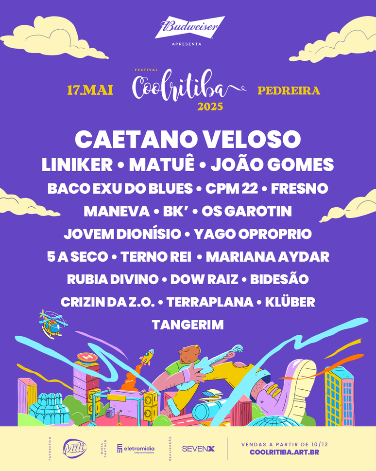 P&ocirc;ster com o line-up confirmado do Festival Coolritiba (Divulga&ccedil;&atilde;o)
